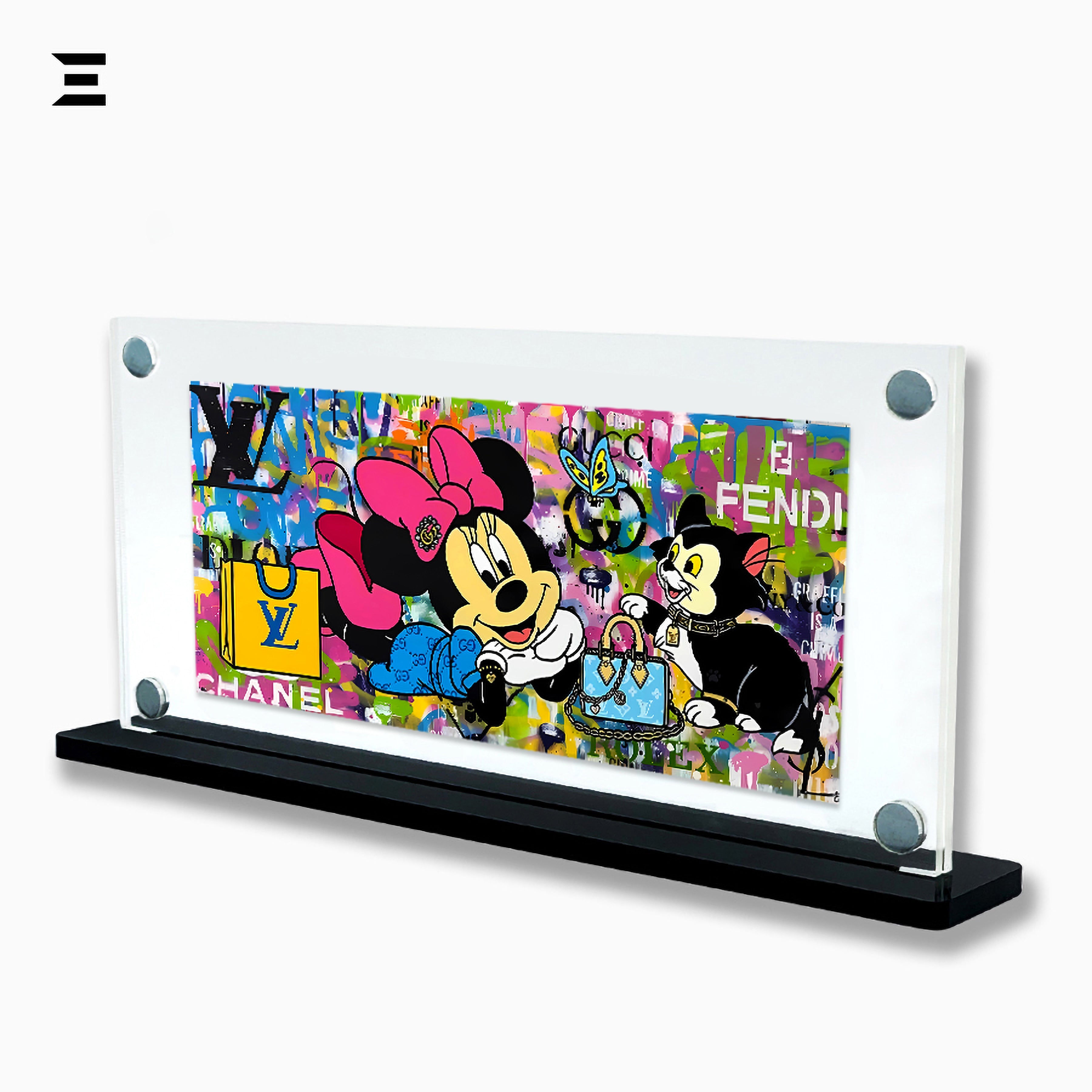 Premium Magnetic Acrylic Frame with Black Base – Minnie Mouse & Figaro Luxury Pop Art IBRELIA
