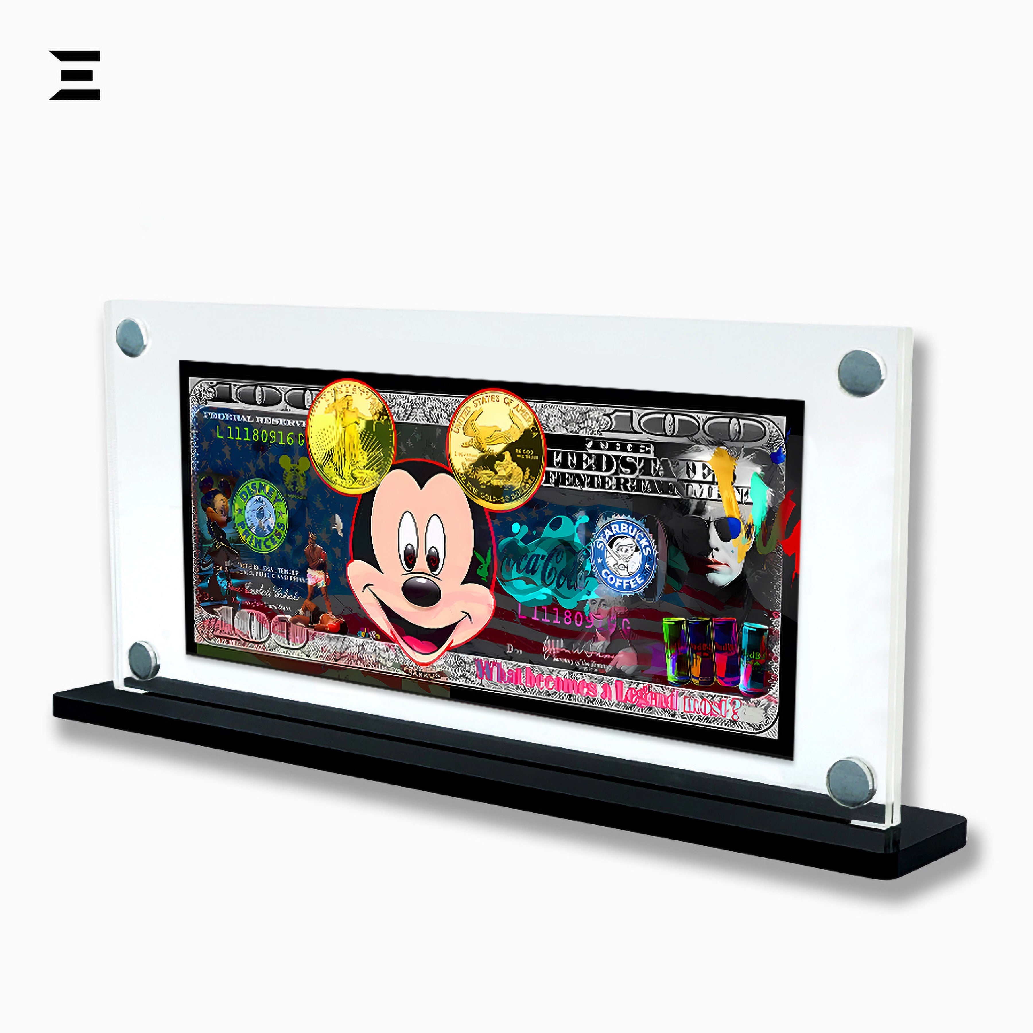Premium Magnetic Acrylic Frame with Black Base – Mickey Mouse & Andy Warhol Pop Art Dollar IBRELIA