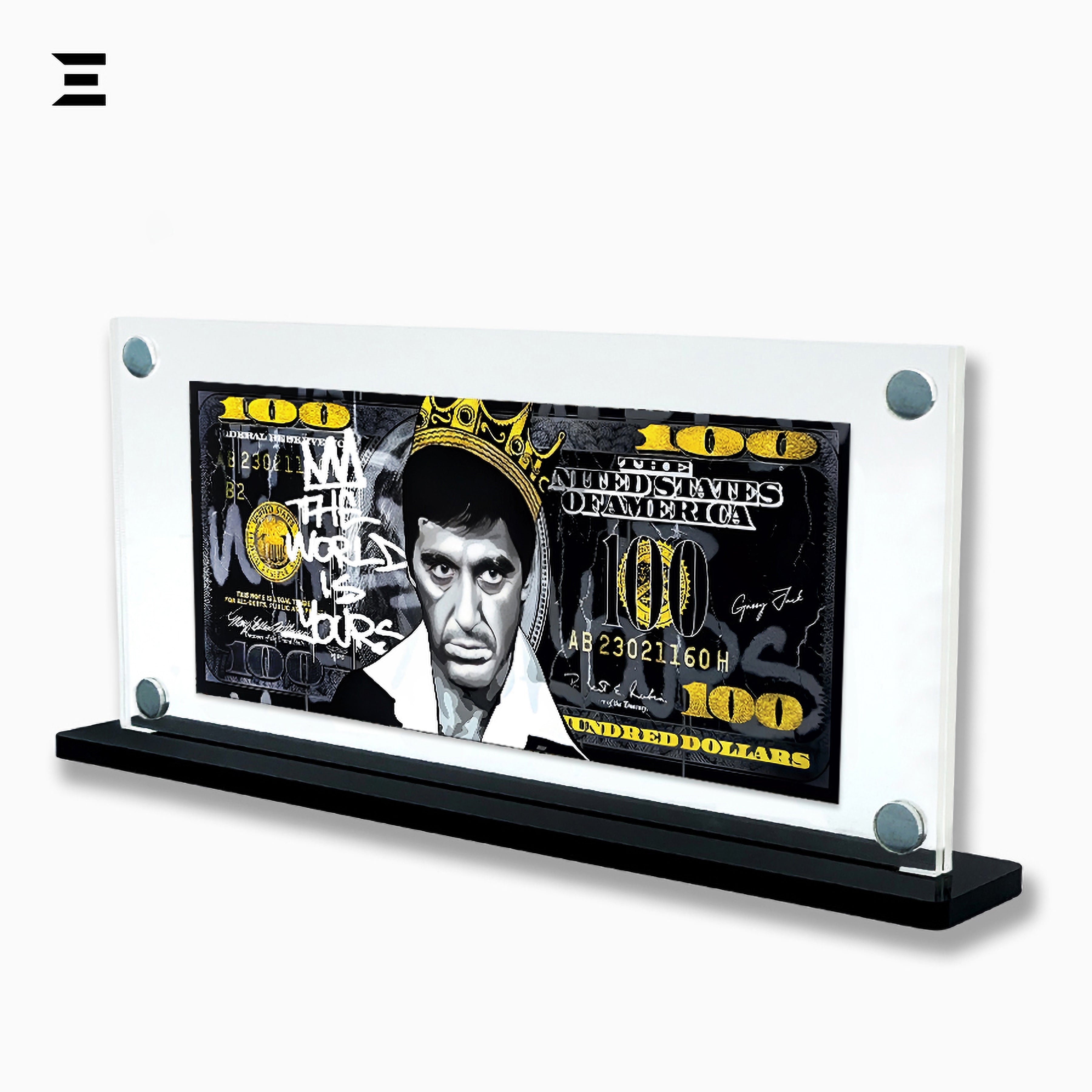 Premium Magnetic Acrylic Frame with Black Base – Scarface Crown Edition "The World is Yours" IBRELIA