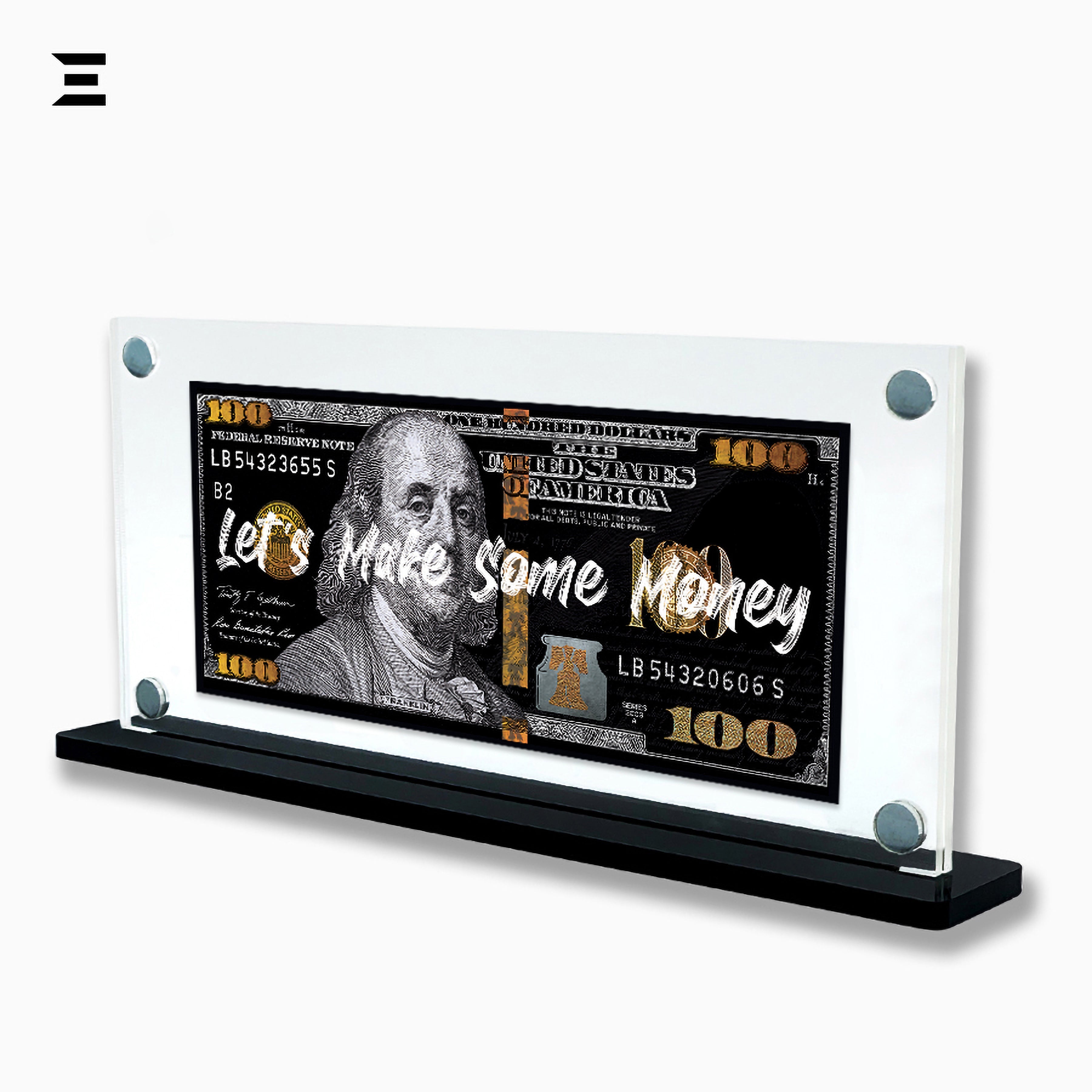 Premium Magnetic Acrylic Frame with Black Base – Benjamin Franklin “Let’s Make Some Money” IBRELIA