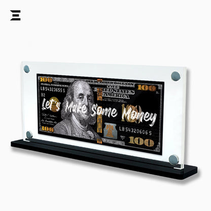 Premium Magnetic Acrylic Frame with Black Base – Benjamin Franklin “Let’s Make Some Money” IBRELIA