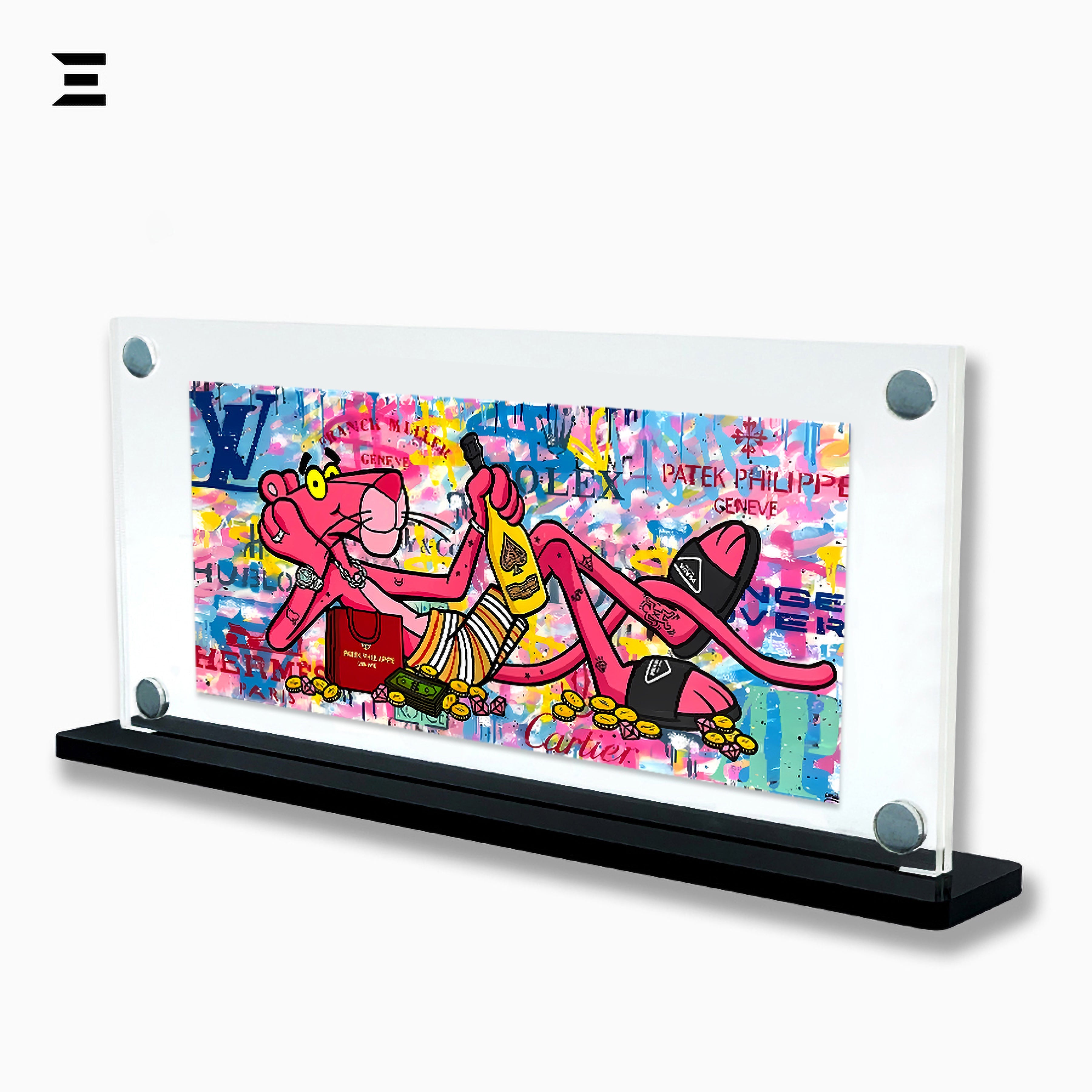 Premium Magnetic Acrylic Frame with Black Base – Pink Panther Luxury Graffiti Pop Art IBRELIA