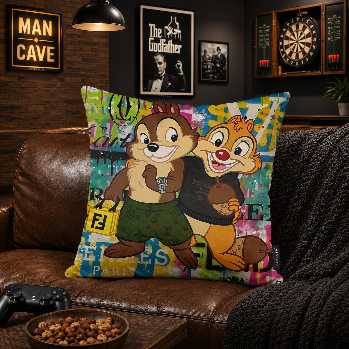 Chip ’n’ Dale Luxury Shopping Pop Art Cushion | Premium Velvet Suede | Double-Sided Print