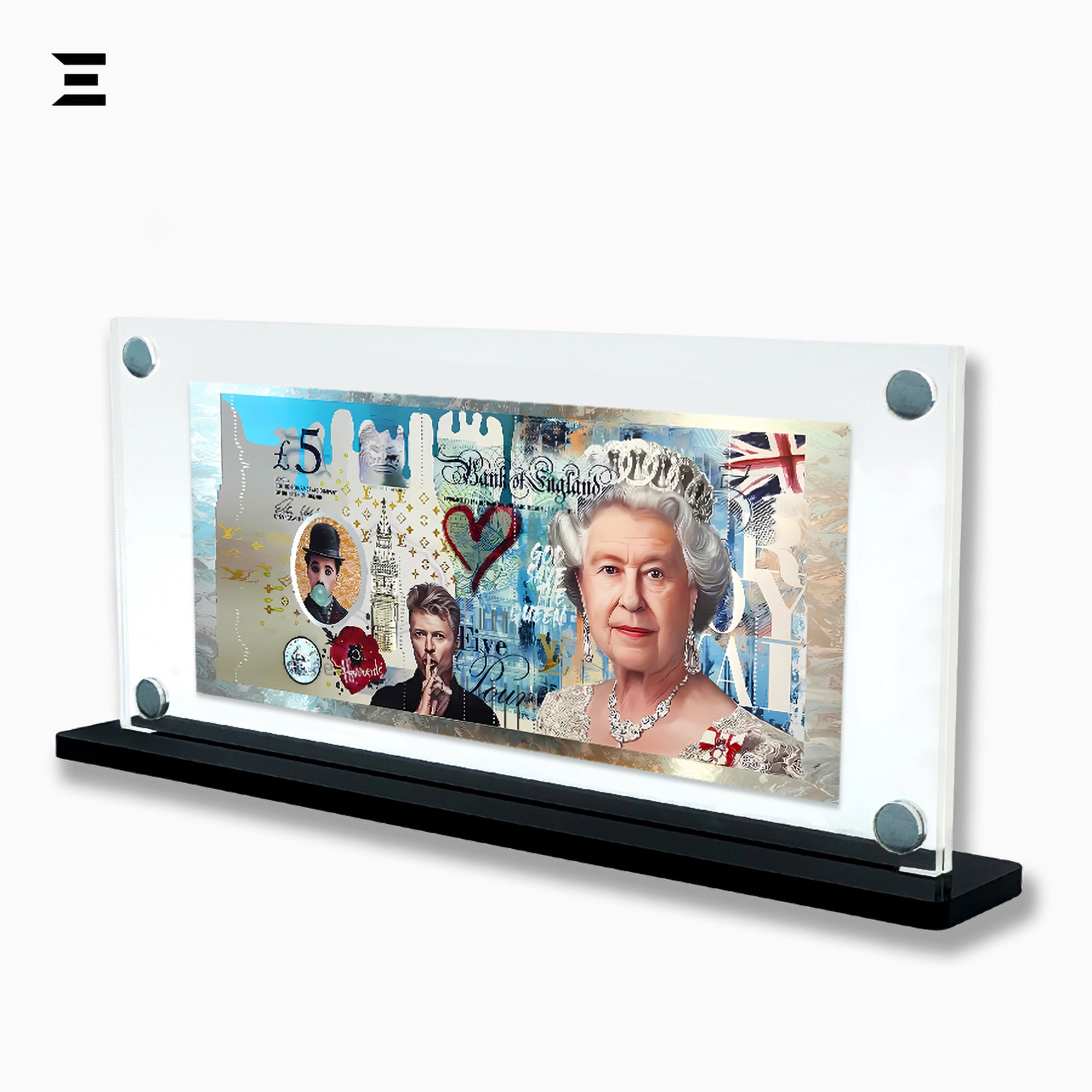 Premium Magnetic Acrylic Frame with Black Base – Queen Elizabeth II, David Bowie & Charlie Chaplin Pop Art IBRELIA