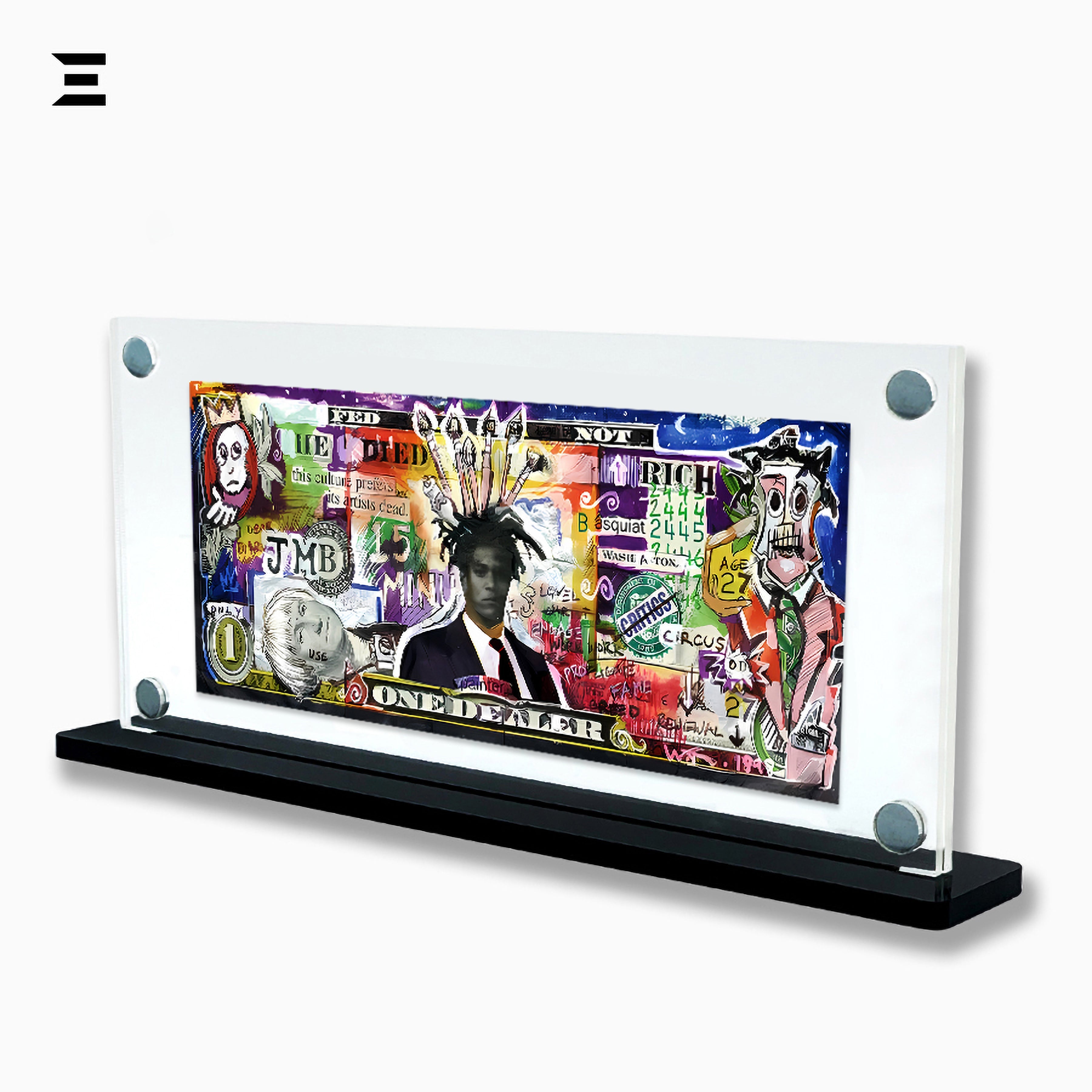 Premium Magnetic Acrylic Frame with Black Base – Jean-Michel Basquiat Pop Art Dollar IBRELIA