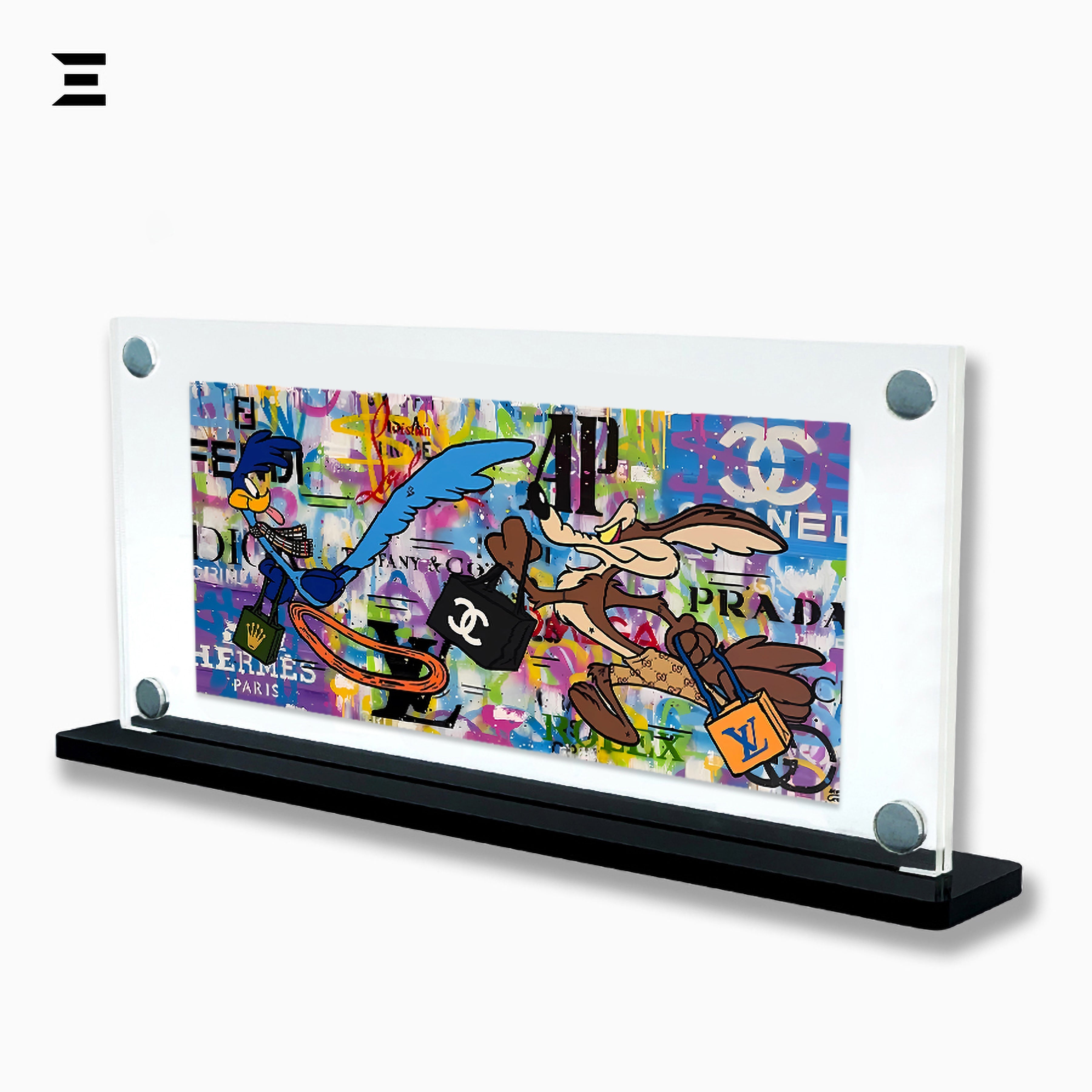 Premium Magnetic Acrylic Frame with Black Base – Road Runner & Wile E. Coyote Luxury Pop Art IBRELIA