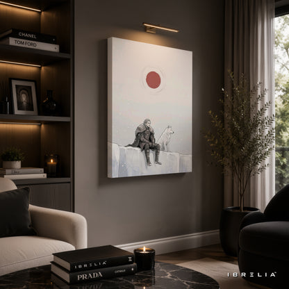 Jon Snow & Ghost Premium Wall Art – Game of Thrones Minimalist 4K Wrapped MDF Frame | IBRELIA™