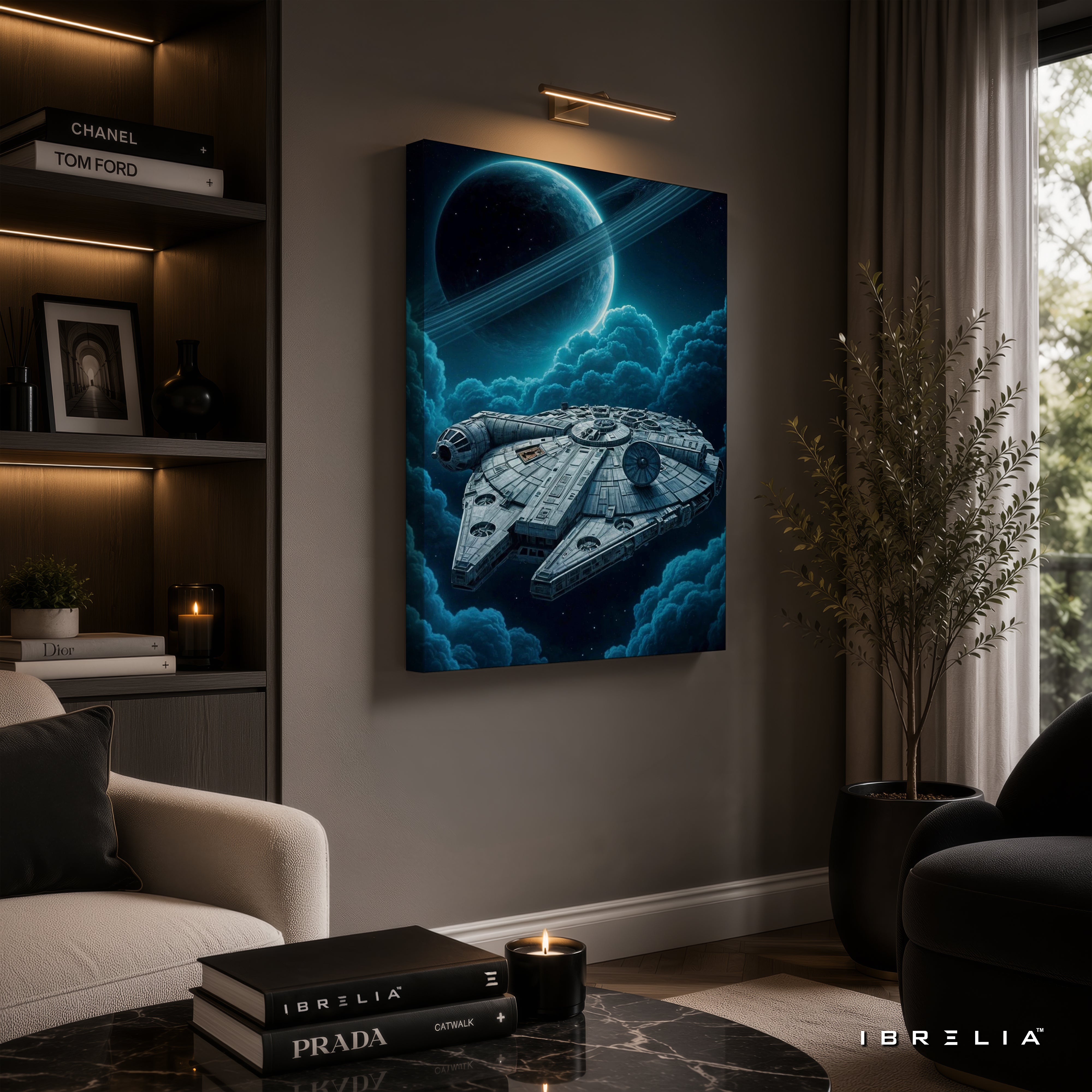 Millennium Falcon Premium Canvas Wall Art – Star Wars Spaceship Galaxy Artwork | Sci-Fi Movie Decor | IBRELIA™