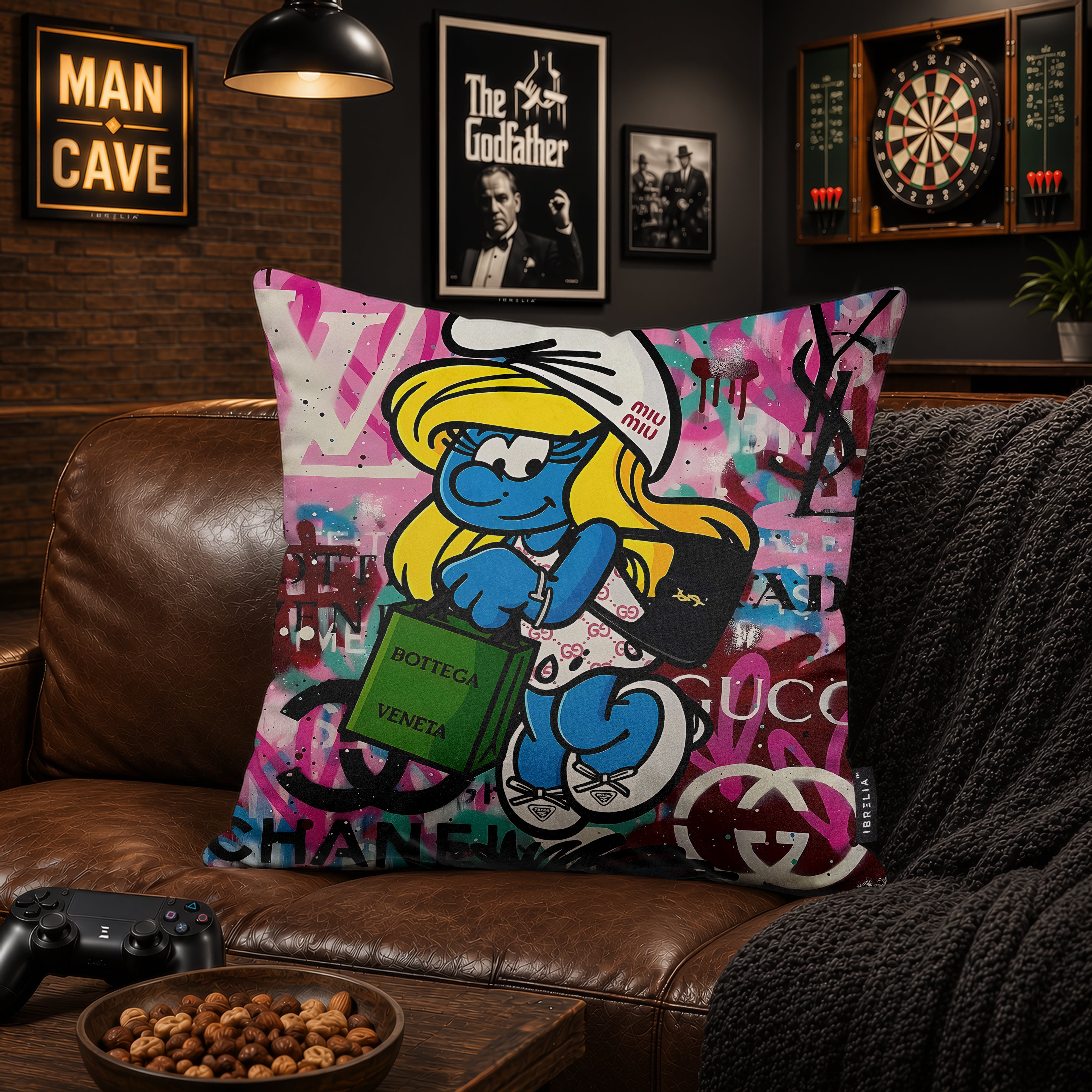 Smurfette Luxury Shopping Pop Art Cushion | Premium Velvet Suede | Double-Sided Print