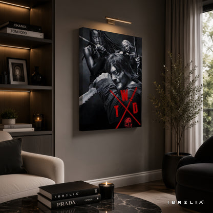 The Walking Dead Premium Wall Art – Daryl Dixon, Michonne & Carol 4K Wrapped MDF Frame | IBRELIA™
