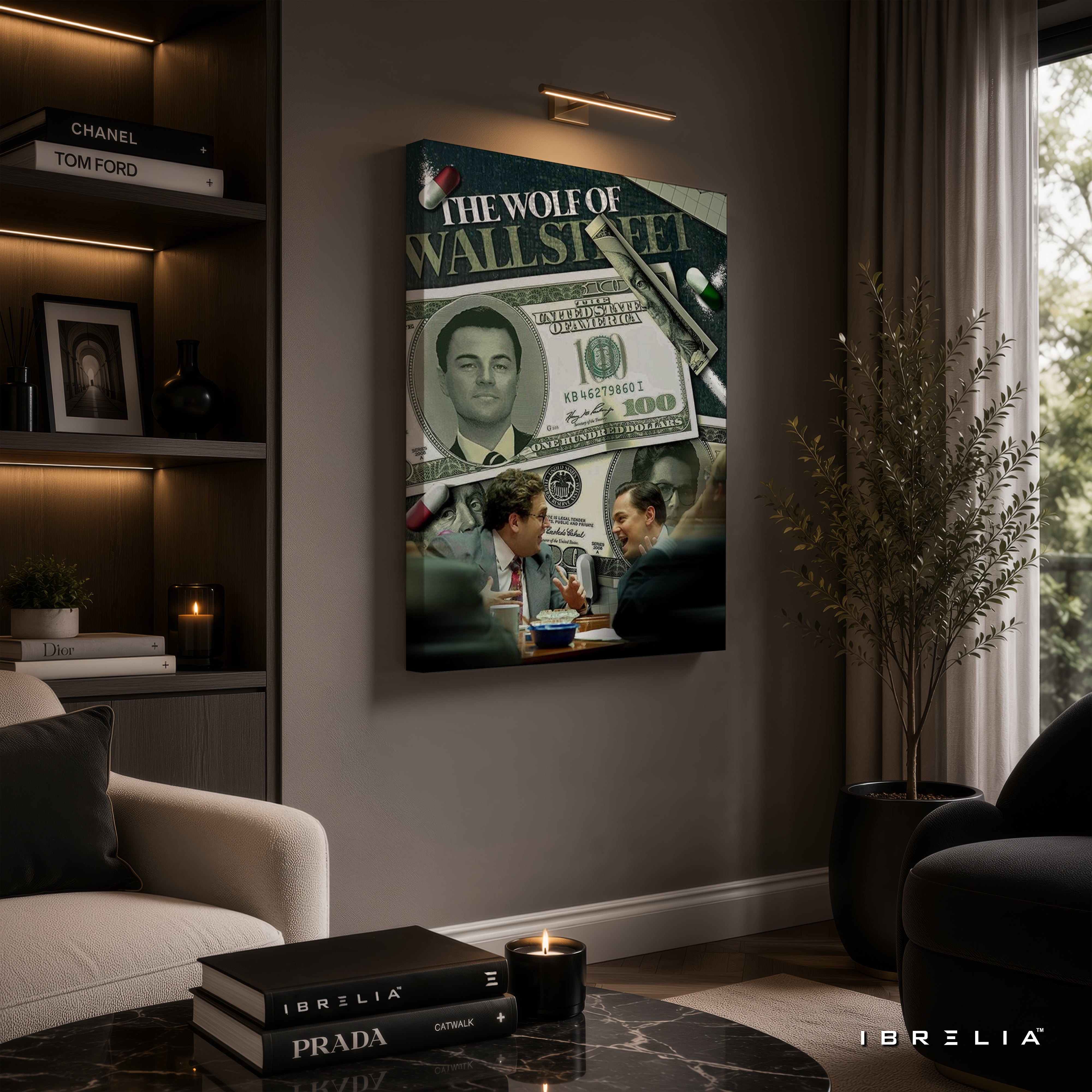 The Wolf of Wall Street Money Collage Premium Canvas Wall Art – Jordan Belfort Movie Poster | Luxury Office Decor | IBRELIA™