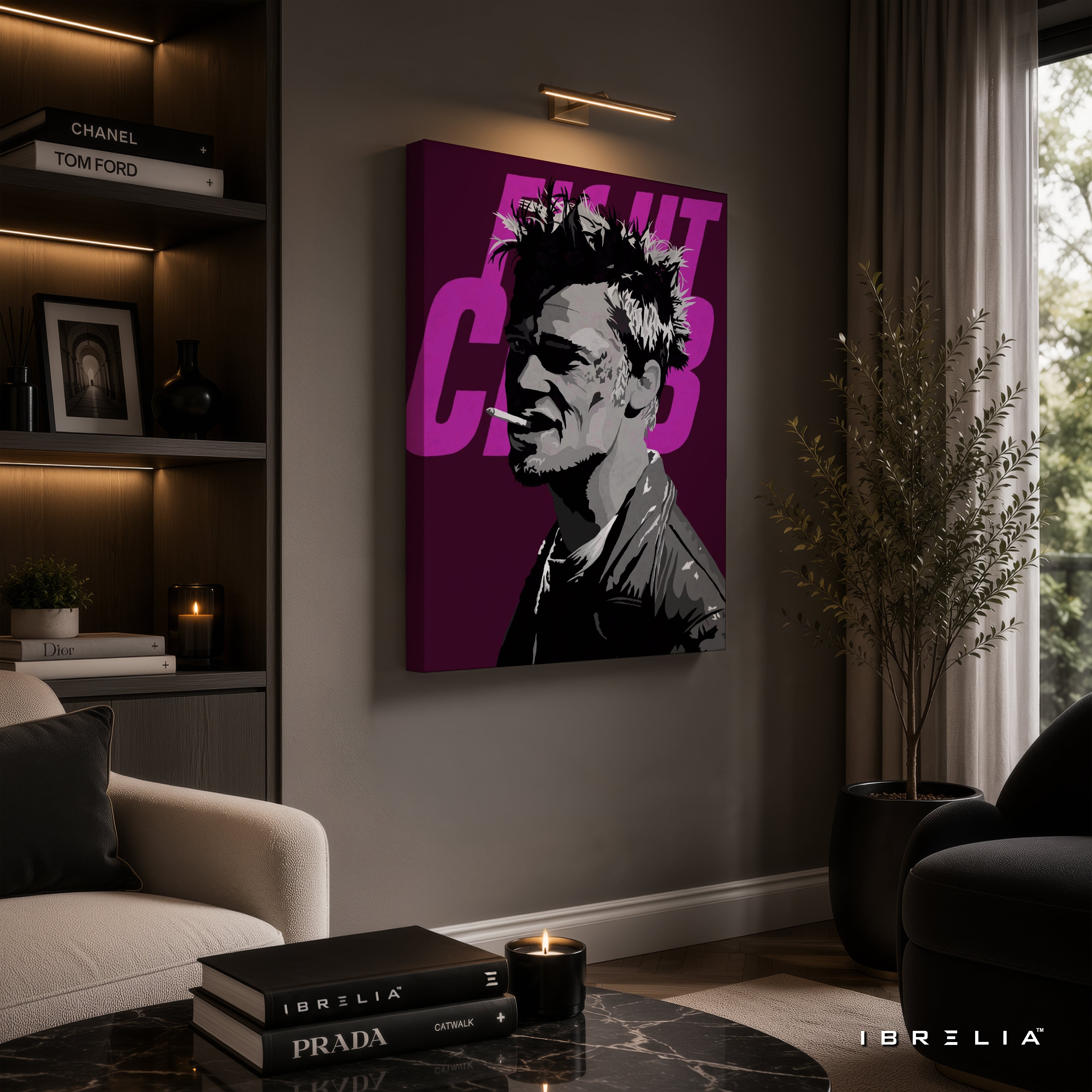 Tyler Durden Pop Art Premium Canvas Wall Art – Fight Club Inspired Modern Movie Artwork | Purple Minimalist Wall Decor | IBRELIA™