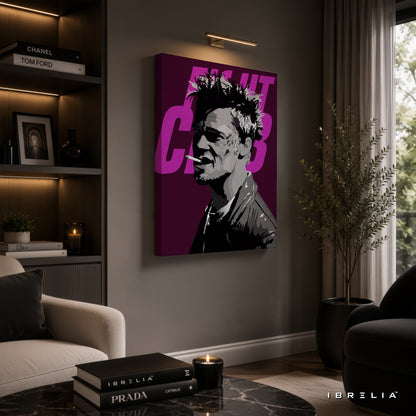 Tyler Durden Pop Art Premium Canvas Wall Art – Fight Club Inspired Modern Movie Artwork | Purple Minimalist Wall Decor | IBRELIA™