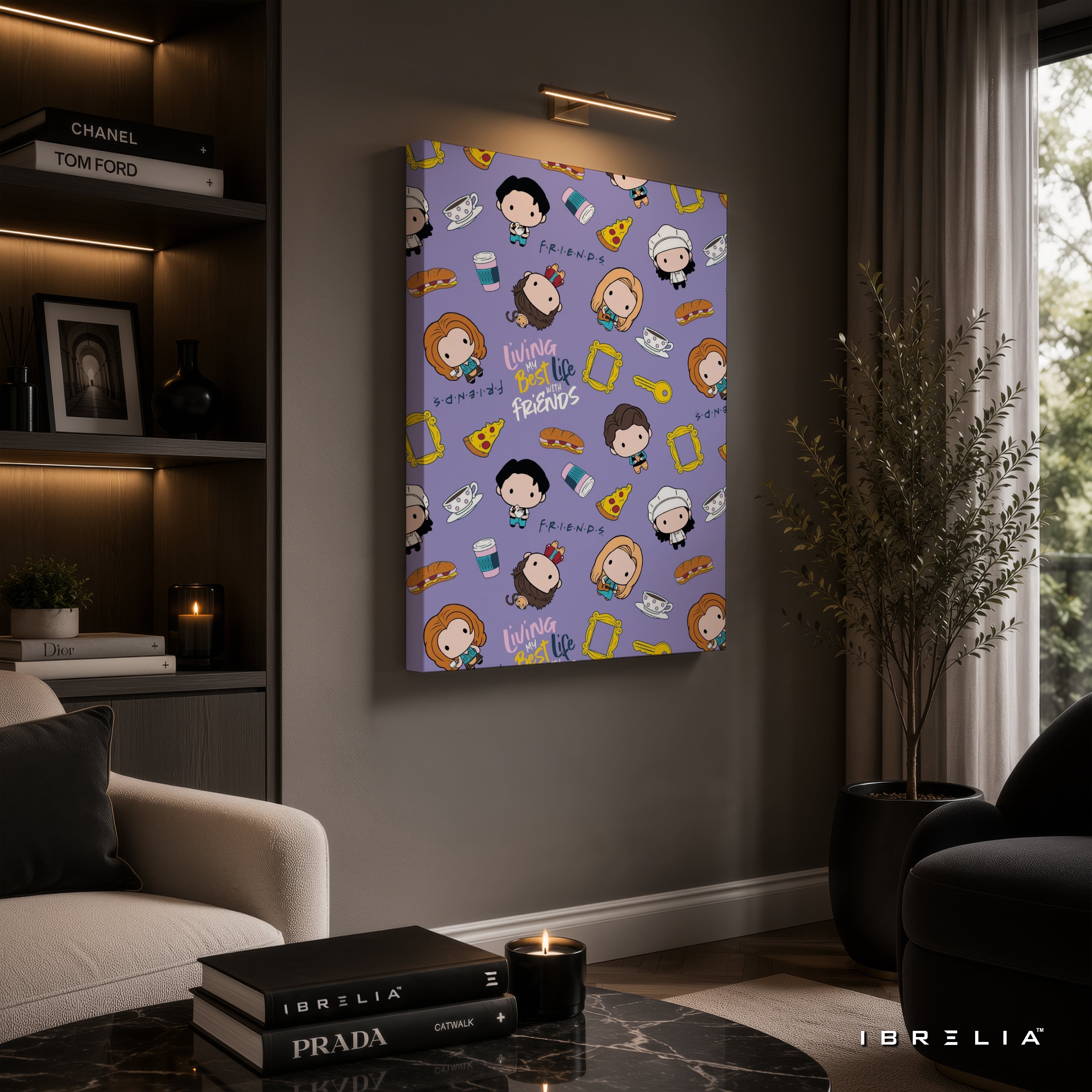 Friends Chibi Cartoon Canvas Wall Art – Cute Friends Character Pattern Canvas Print | Kawaii Sitcom Wall Decor | IBRELIA™