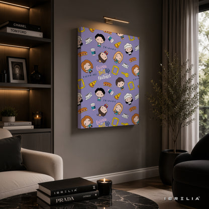 Friends Chibi Cartoon Canvas Wall Art – Cute Friends Character Pattern Canvas Print | Kawaii Sitcom Wall Decor | IBRELIA™