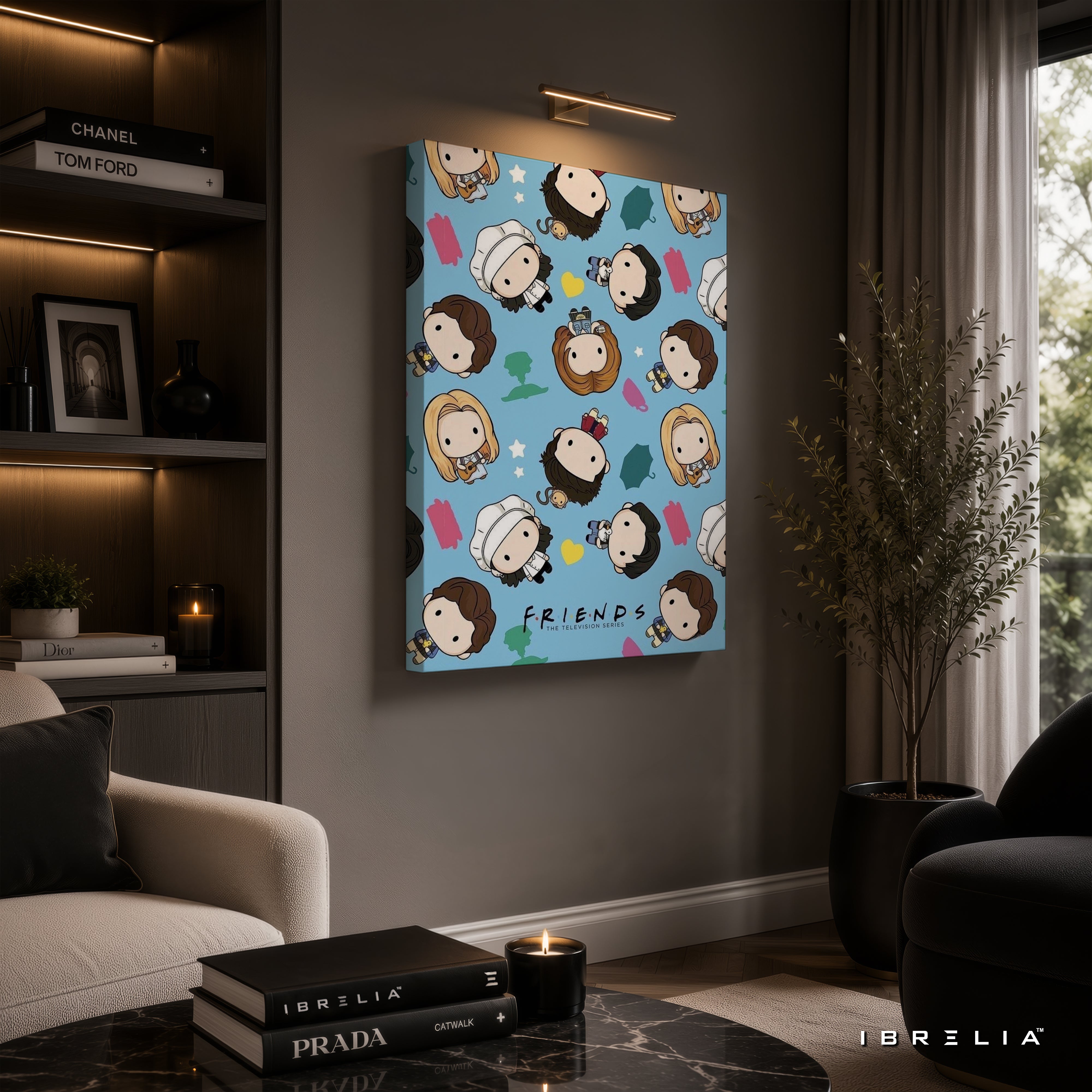 Friends Chibi Characters Canvas Wall Art – Cute Friends Cartoon Canvas Print | Kawaii TV Show Wall Decor | IBRELIA™