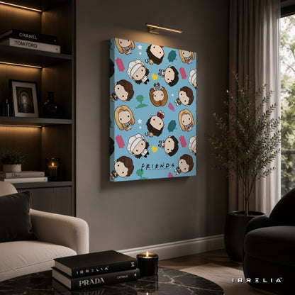 Friends Chibi Characters Canvas Wall Art – Cute Friends Cartoon Canvas Print | Kawaii TV Show Wall Decor | IBRELIA™