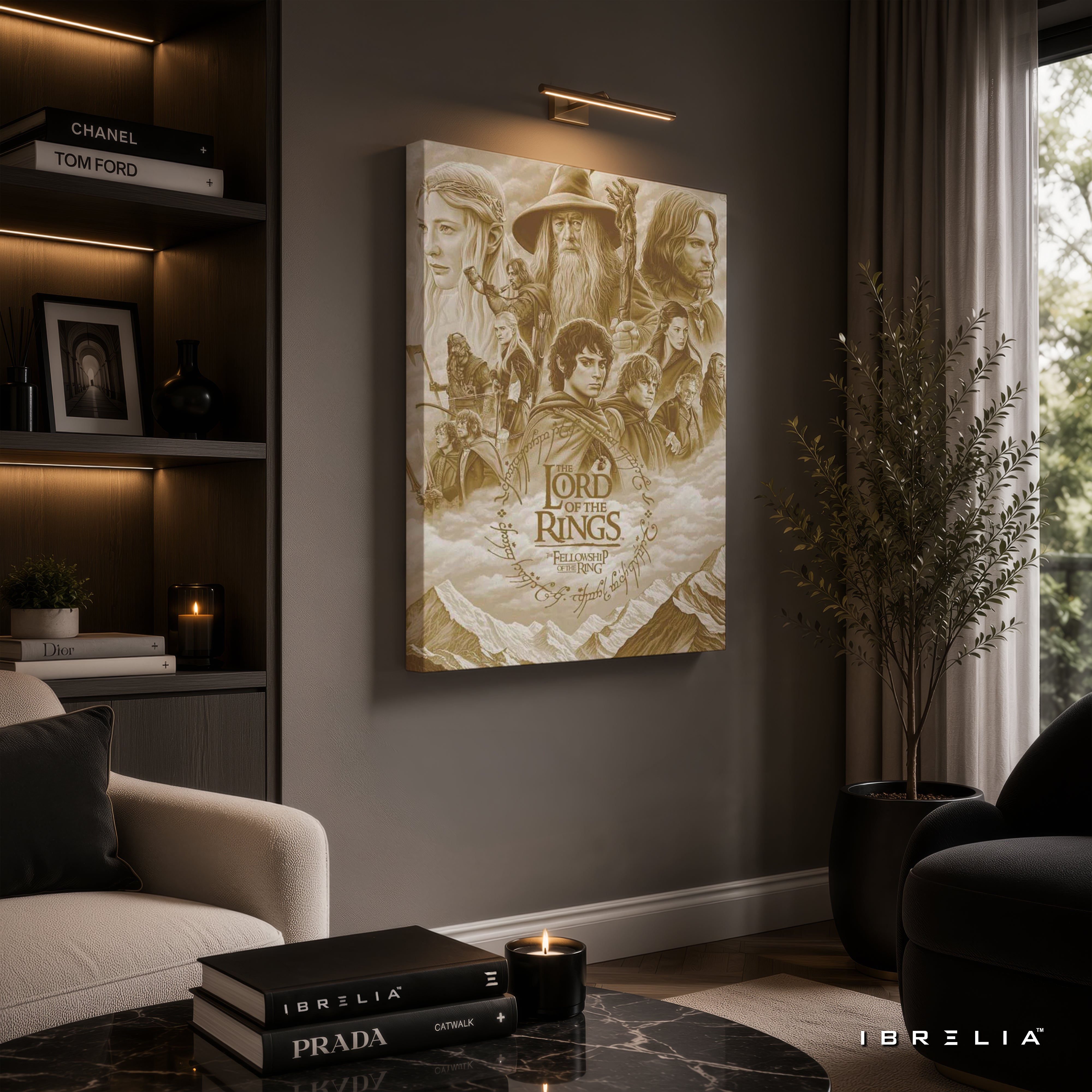 The Lord of the Rings: The Fellowship of the Ring Premium Canvas Wall Art – Vintage Sepia Fantasy Movie Poster | Middle-earth Decor | IBRELIA™