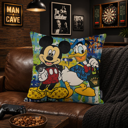 Mickey Mouse & Donald Duck Luxury Fashion Pop Art Cushion | Premium Velvet Suede | Double-Sided Print