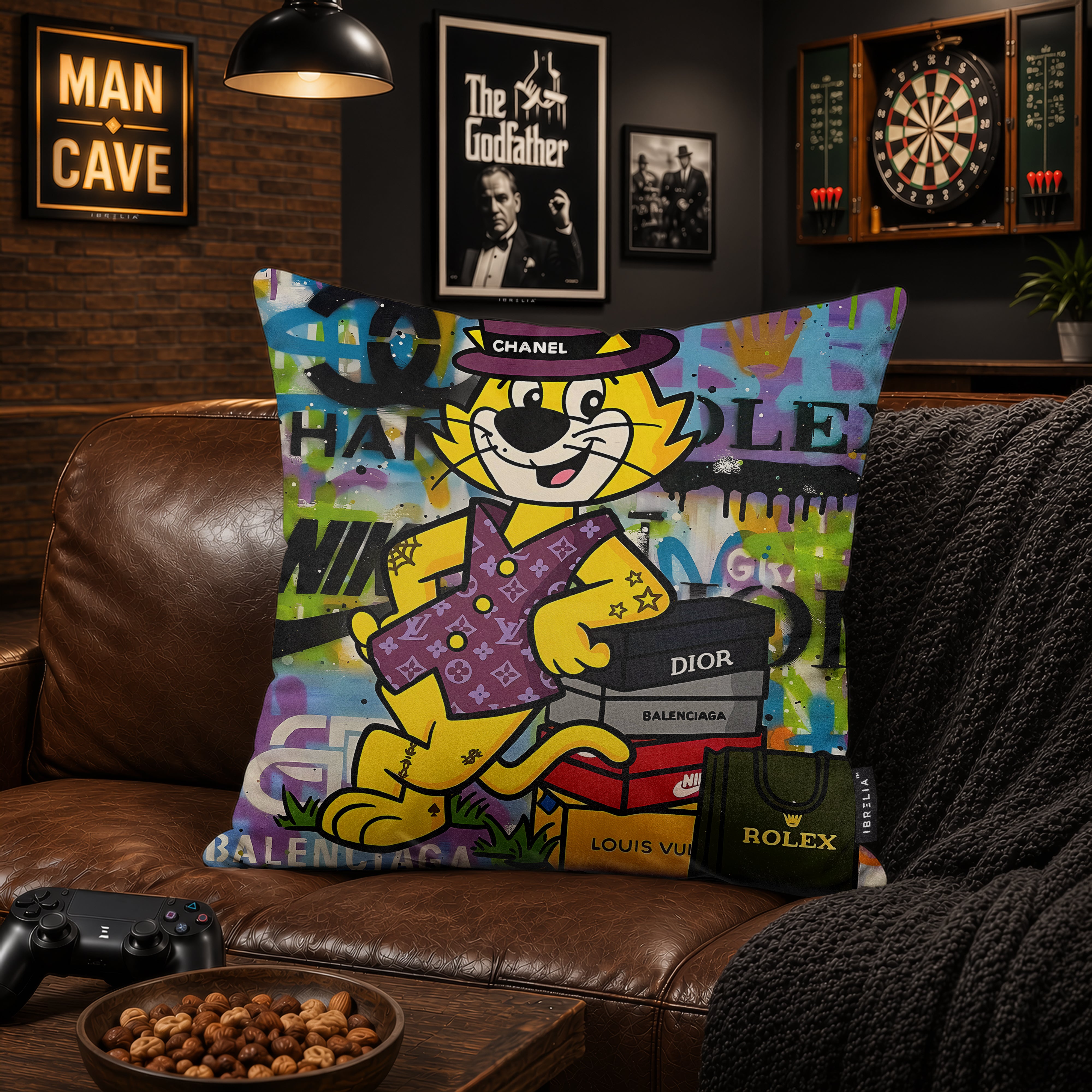 Top Cat Luxury Shopping Pop Art Cushion | Premium Velvet Suede | Double-Sided Print