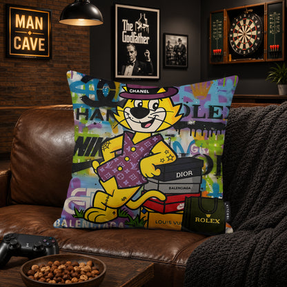 Top Cat Luxury Shopping Pop Art Cushion | Premium Velvet Suede | Double-Sided Print