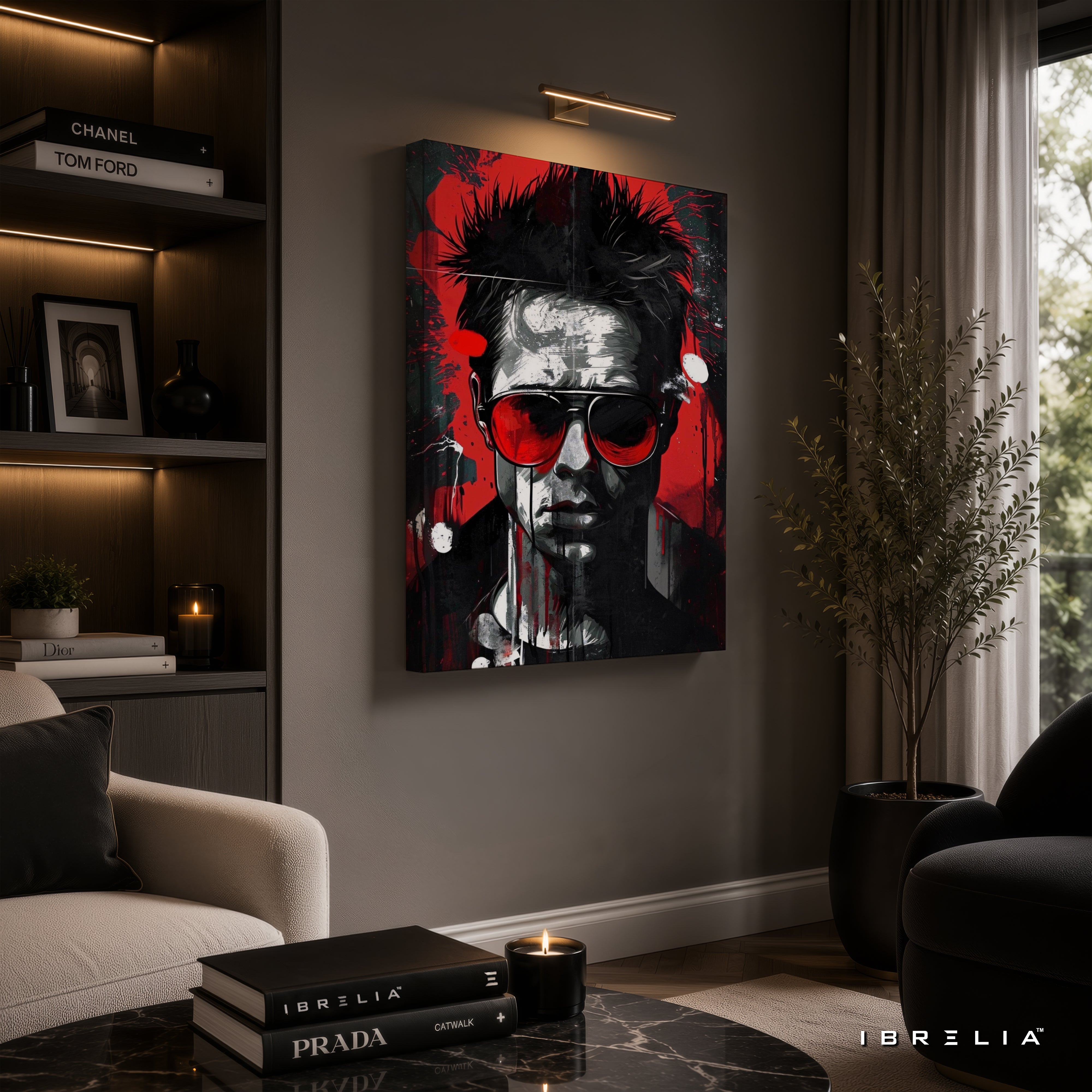 Tyler Durden Abstract Portrait Premium Canvas Wall Art – Fight Club Inspired Modern Movie Artwork | Red & Black Pop Art Decor | IBRELIA™