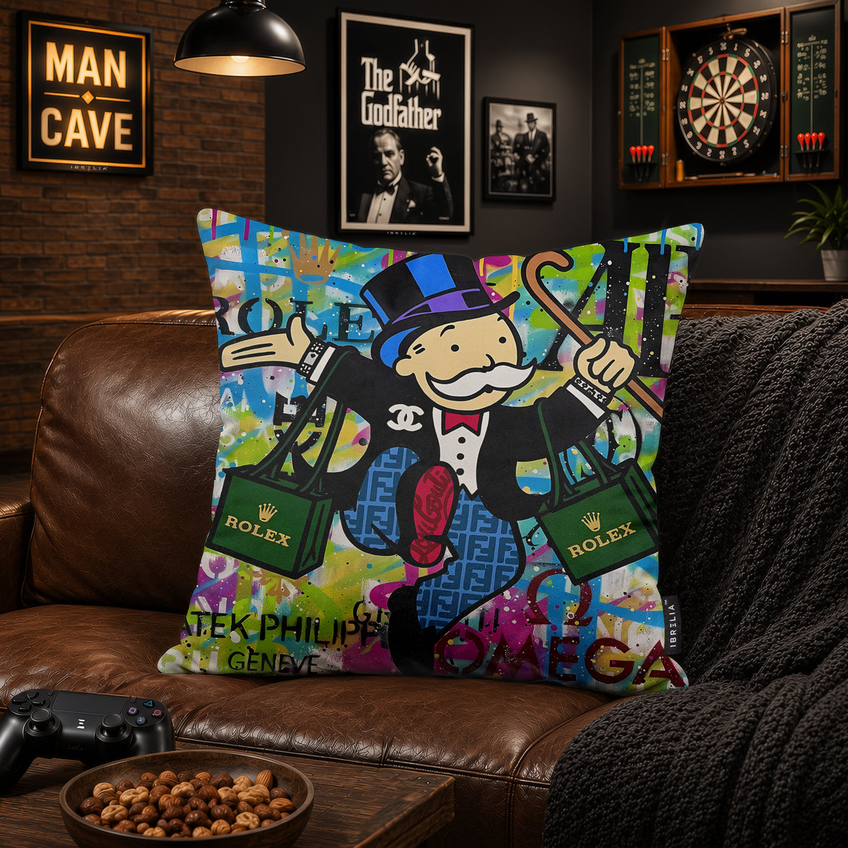 Mr. Monopoly Luxury Shopping Pop Art Cushion | Premium Velvet Suede | Double-Sided Print
