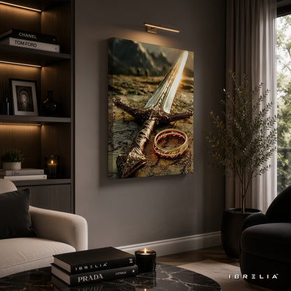 The Lord of the Rings Andúril Sword & One Ring Premium Canvas Wall Art – Legendary Middle-earth Fantasy Artwork | IBRELIA™