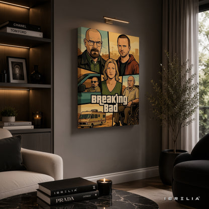 Breaking Bad Vintage Comic Canvas Wall Art – Walter White & Jesse Pinkman Retro Canvas Print | Breaking Bad Wall Decor | IBRELIA™