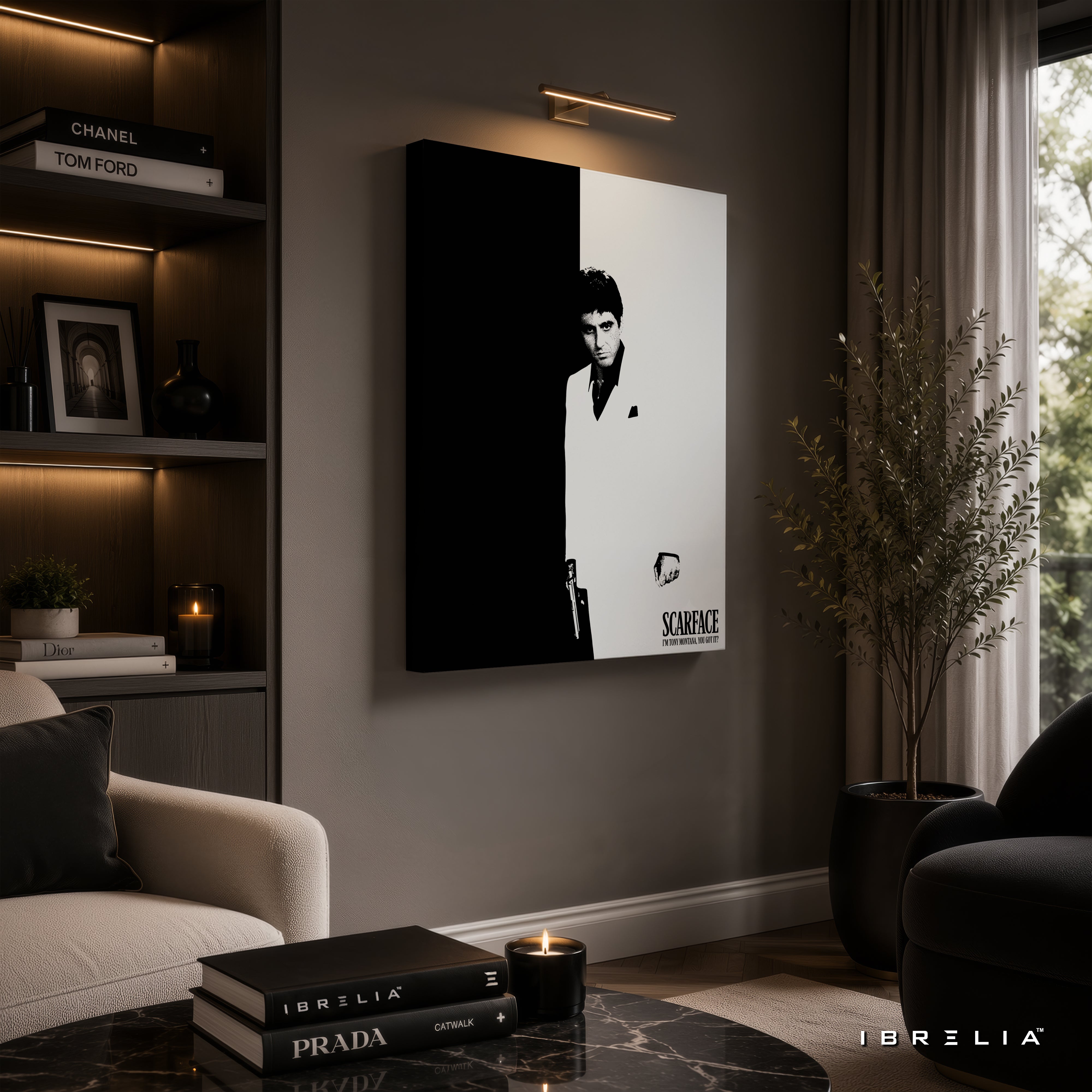 Scarface Minimalist Wall Art – Tony Montana Black & White Movie Poster | IBRELIA™