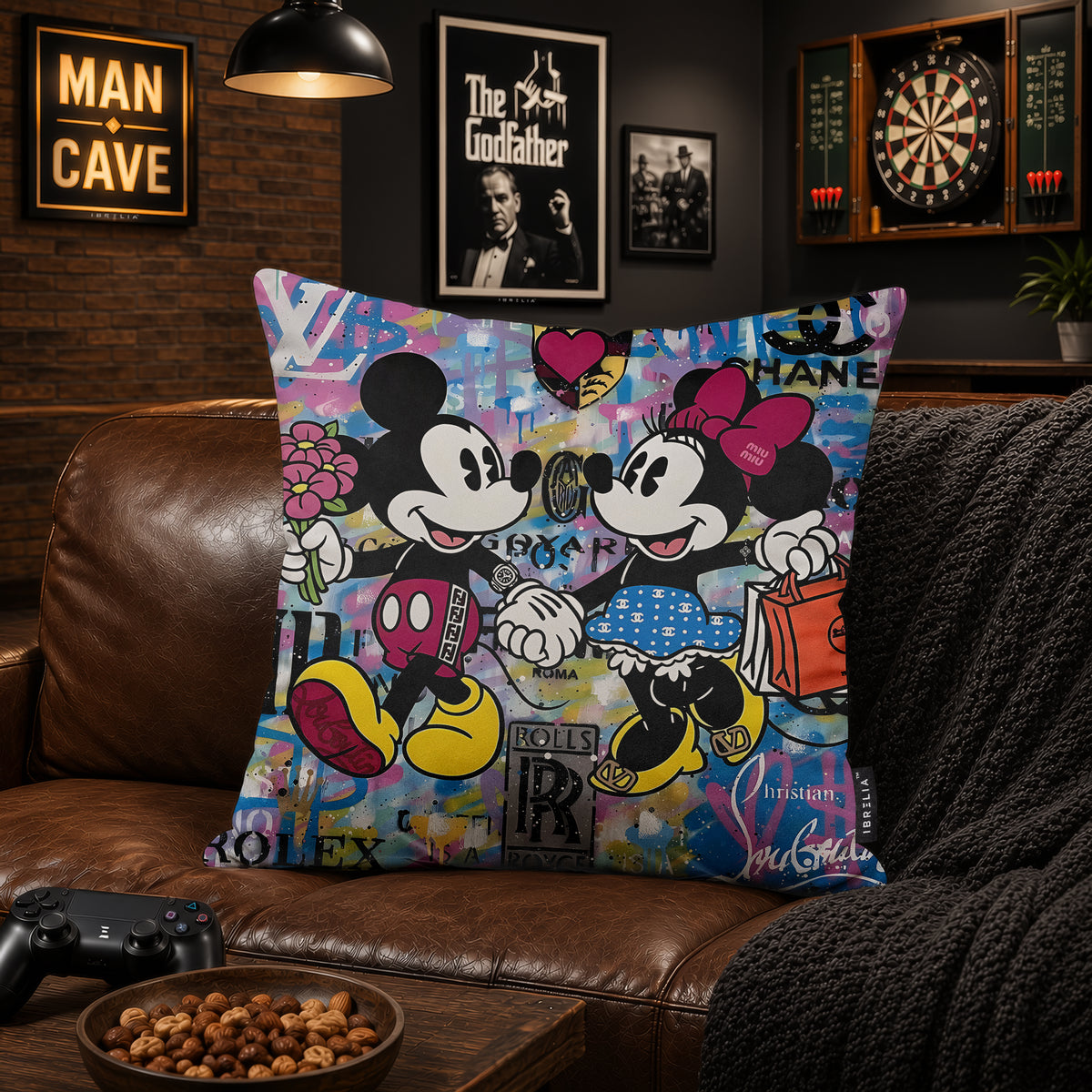 Mickey & Minnie Luxury Romance Pop Art Cushion | Premium Velvet Suede | Double-Sided Print