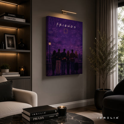Friends TV Show Premium Canvas Wall Art – Iconic Friends Reunion Purple Skyline Artwork | Sitcom Canvas Decor | IBRELIA™