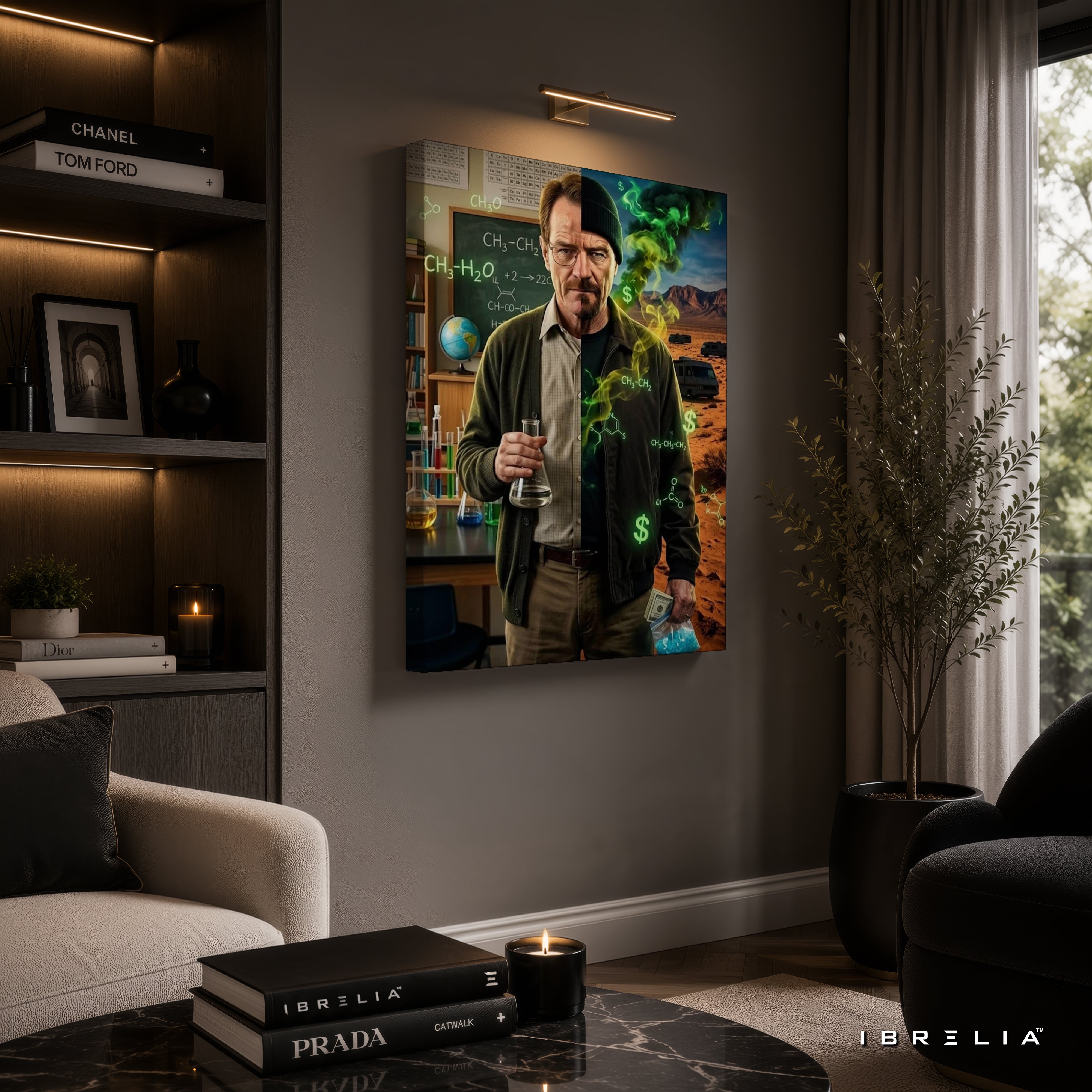Breaking Bad Walter White Chemistry Canvas Wall Art – Heisenberg Split Portrait Canvas Print | Breaking Bad Wall Decor | IBRELIA™