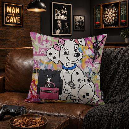 Dalmatian Puppy Luxury Shopping Pop Art Cushion | Premium Velvet Suede | Double-Sided Print