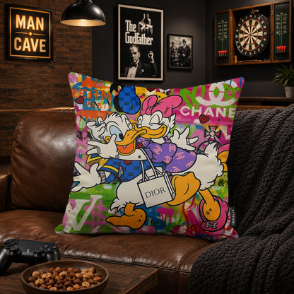 Donald & Daisy Duck Luxury Love Pop Art Cushion | Premium Velvet Suede | Double-Sided Print