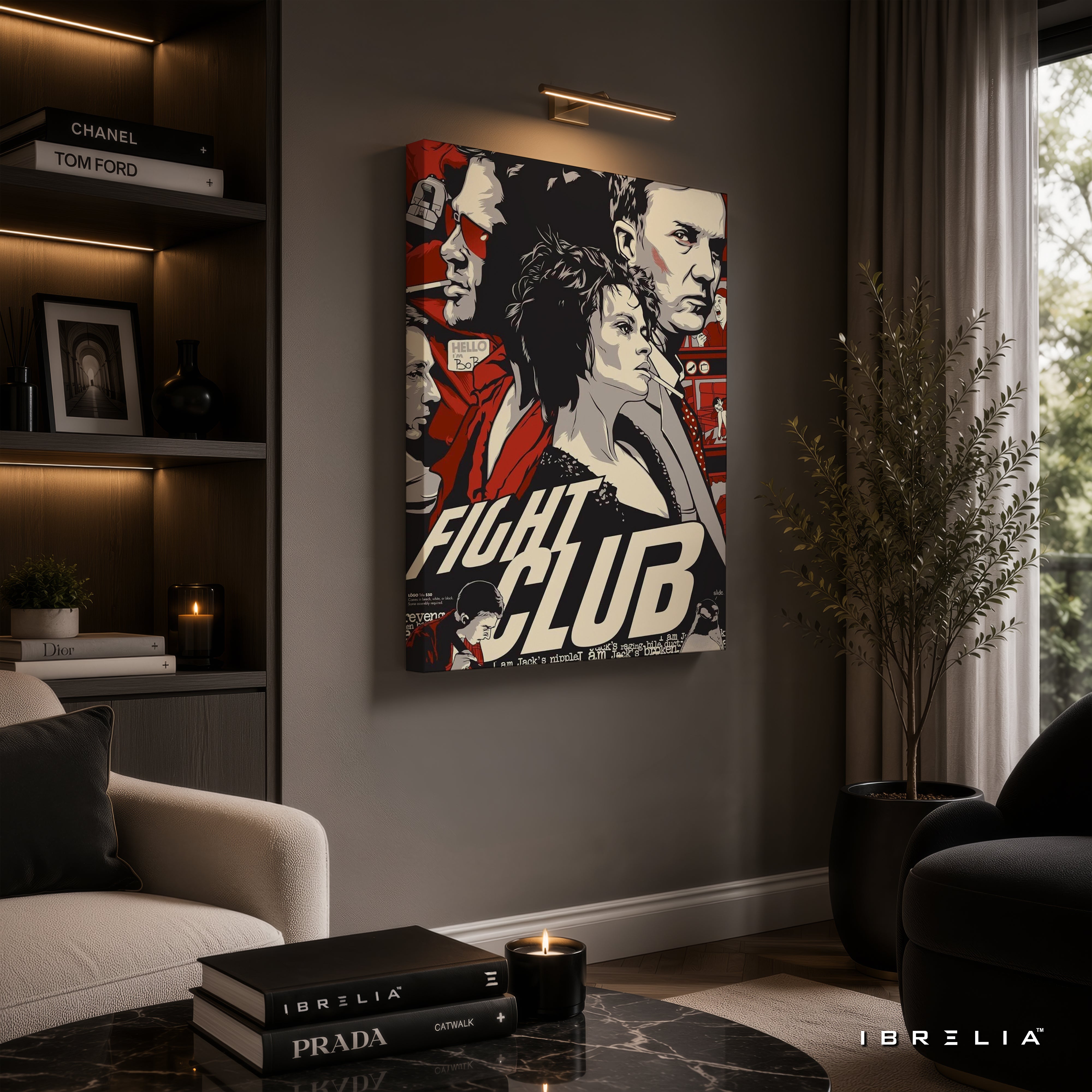 Fight Club Vintage Collage Premium Canvas Wall Art – Cult Classic Movie Poster Artwork | Tyler Durden Modern Canvas Decor | IBRELIA™