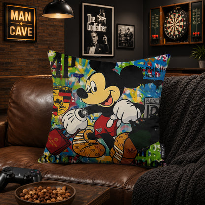 Mickey Mouse Luxury Streetwear Pop Art Cushion | Premium Velvet Suede | Double-Sided Print