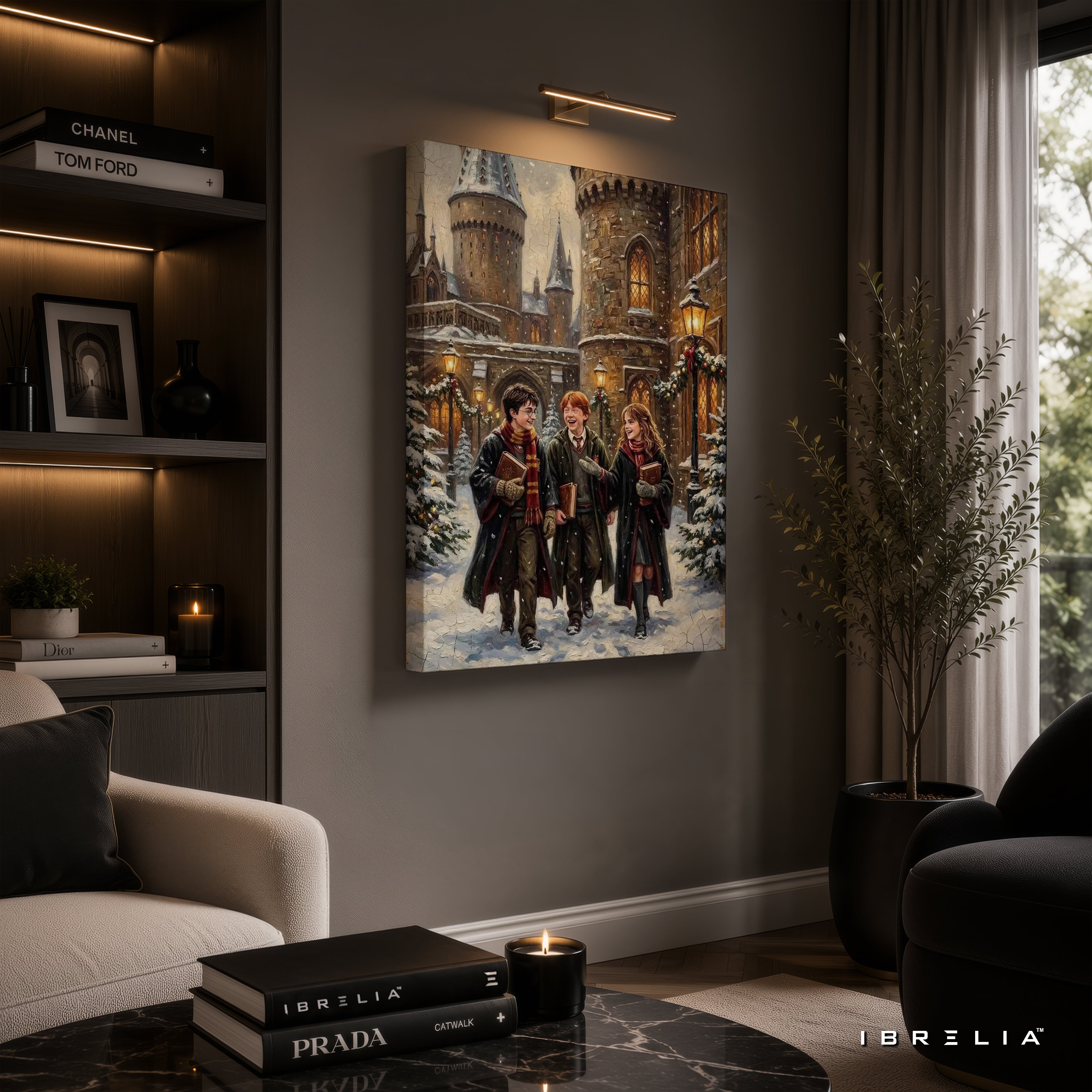 Harry Potter Golden Trio Winter at Hogwarts Wall Art – Premium Wrapped MDF Wall Decor | IBRELIA™
