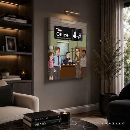 The Office "Somehow We Manage" Premium Wall Art – Dunder Mifflin Cartoon 4K Wrapped MDF Frame | IBRELIA™