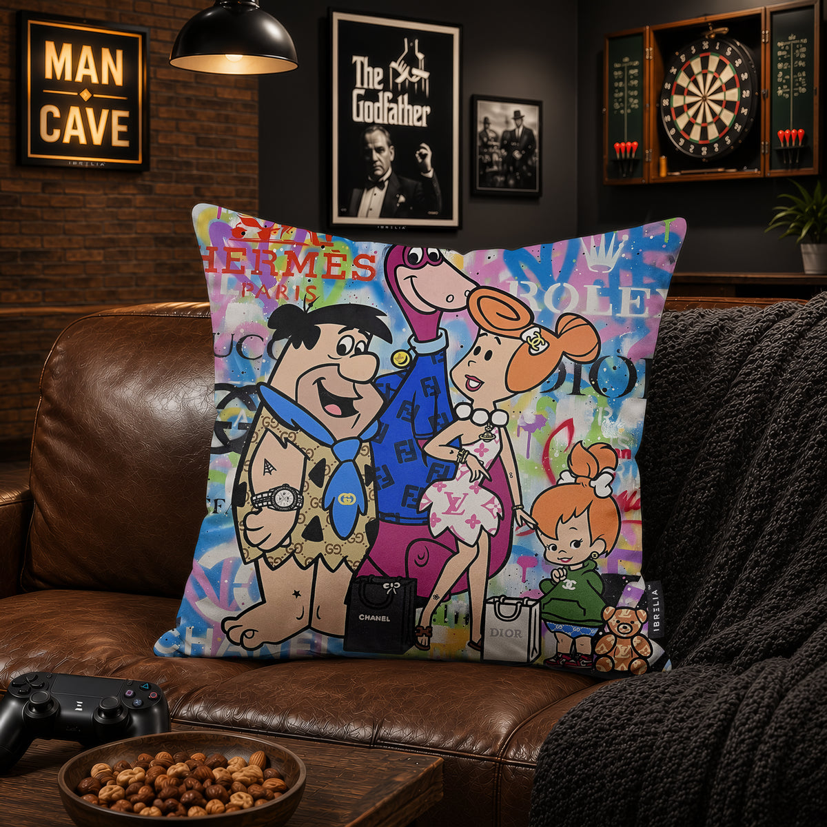 The Flintstones Family Luxury Fashion Pop Art Cushion | Premium Velvet Suede | Double-Sided Print