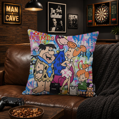 The Flintstones Family Luxury Fashion Pop Art Cushion | Premium Velvet Suede | Double-Sided Print