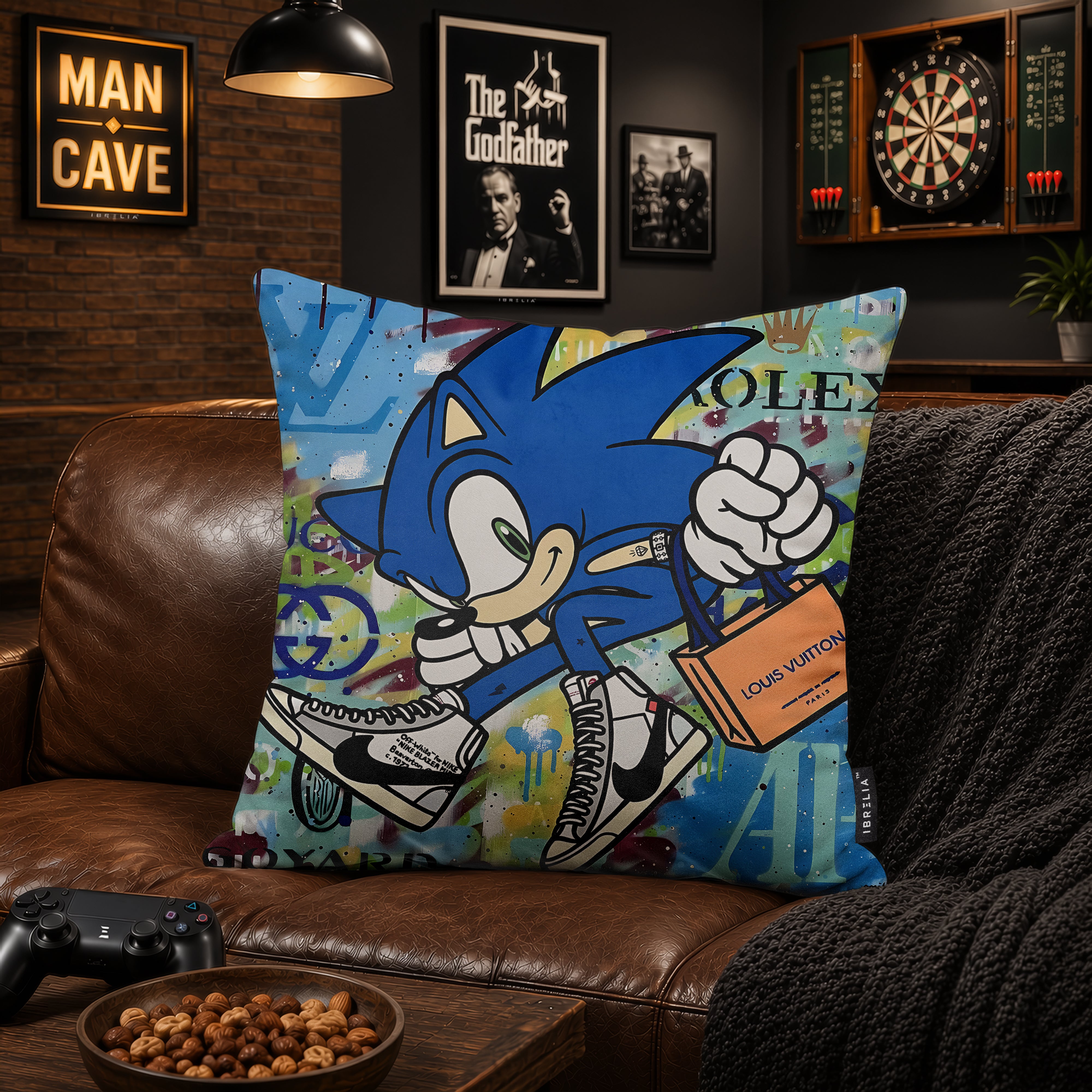 Sonic Luxury Sneaker Shopping Pop Art Cushion | Premium Velvet Suede | Double-Sided Print