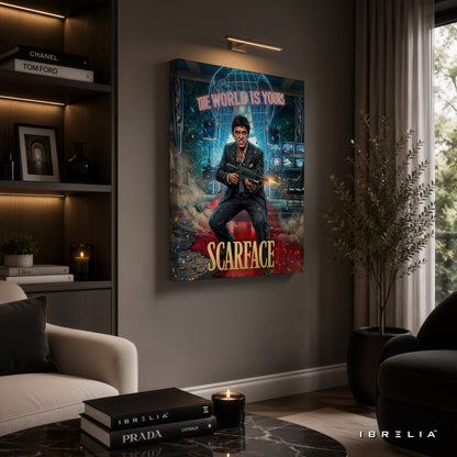 Scarface Movie Wall Art – Tony Montana "The World Is Yours" Action Premium Wrapped MDF Wall Decor | IBRELIA™
