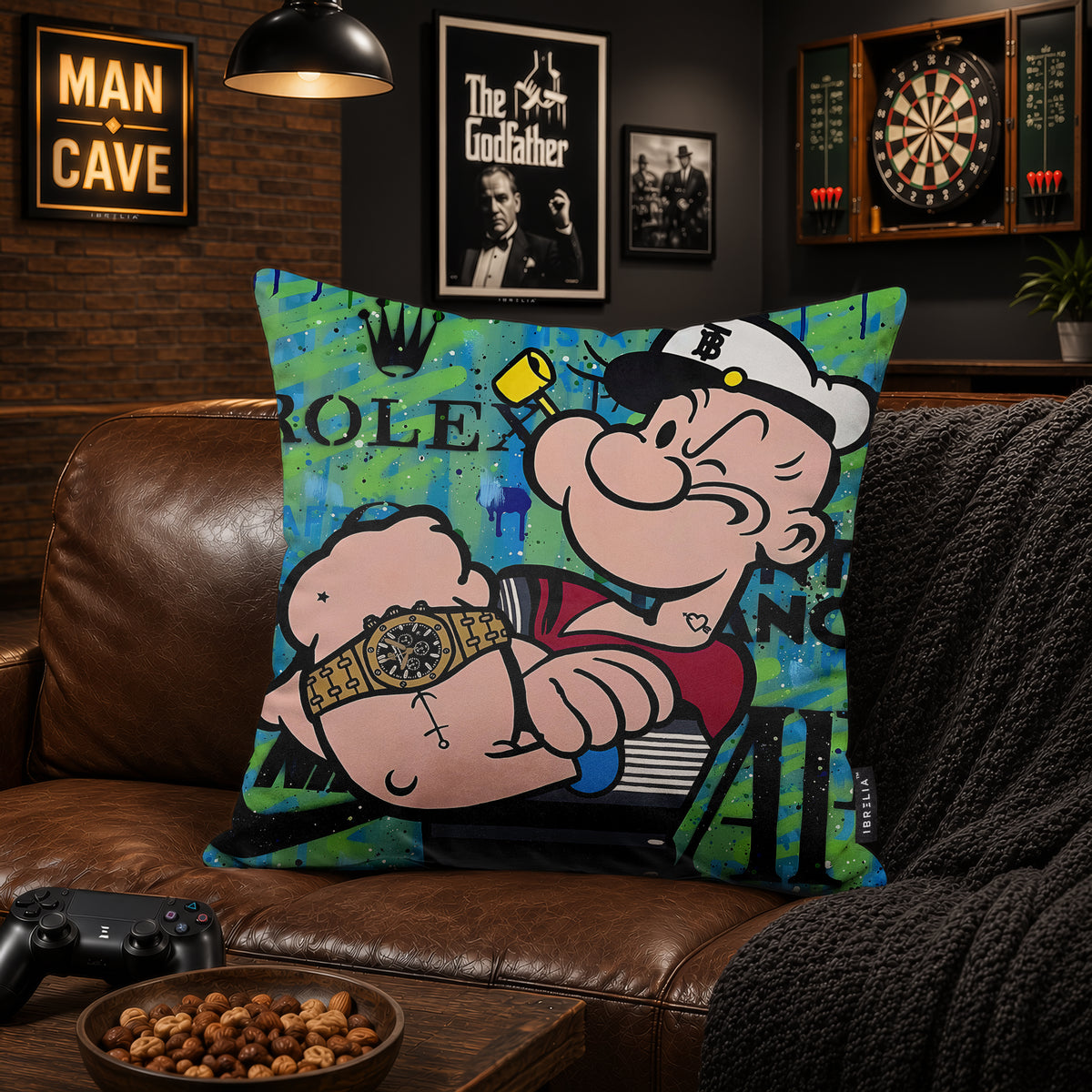 Popeye Luxury Watch Pop Art Cushion | Premium Velvet Suede | Double-Sided Print