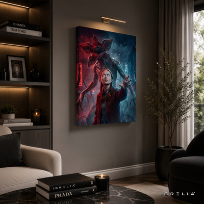 Stranger Things Demogorgon Premium Canvas Wall Art – Eleven vs Demogorgon Netflix Artwork | Sci-Fi Horror Canvas Decor | IBRELIA™