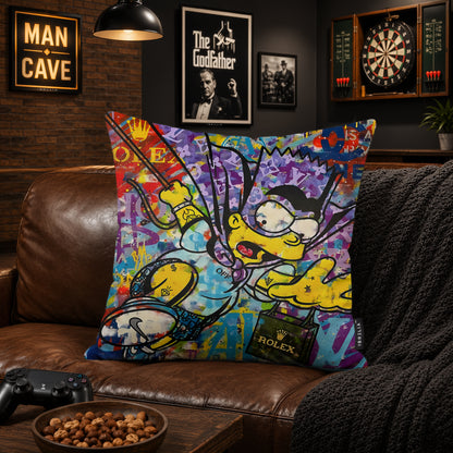 Bart Simpson Luxury Shopping Pop Art Cushion | Premium Velvet Suede | Double-Sided Print