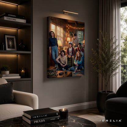 Stranger Things Friends of Hawkins Premium Canvas Wall Art – Netflix Group Cast Artwork | Sci-Fi TV Series Canvas Decor | IBRELIA™