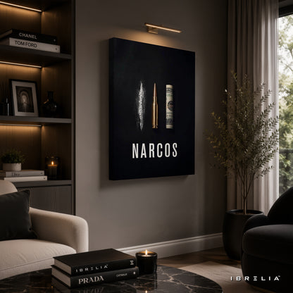 Narcos Minimalist Premium Wall Art – Cocaine Bullet Money 4K Wrapped MDF Frame | IBRELIA™