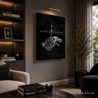 House Stark Direwolf Premium Wall Art – Game of Thrones 4K Wrapped MDF Frame | IBRELIA™