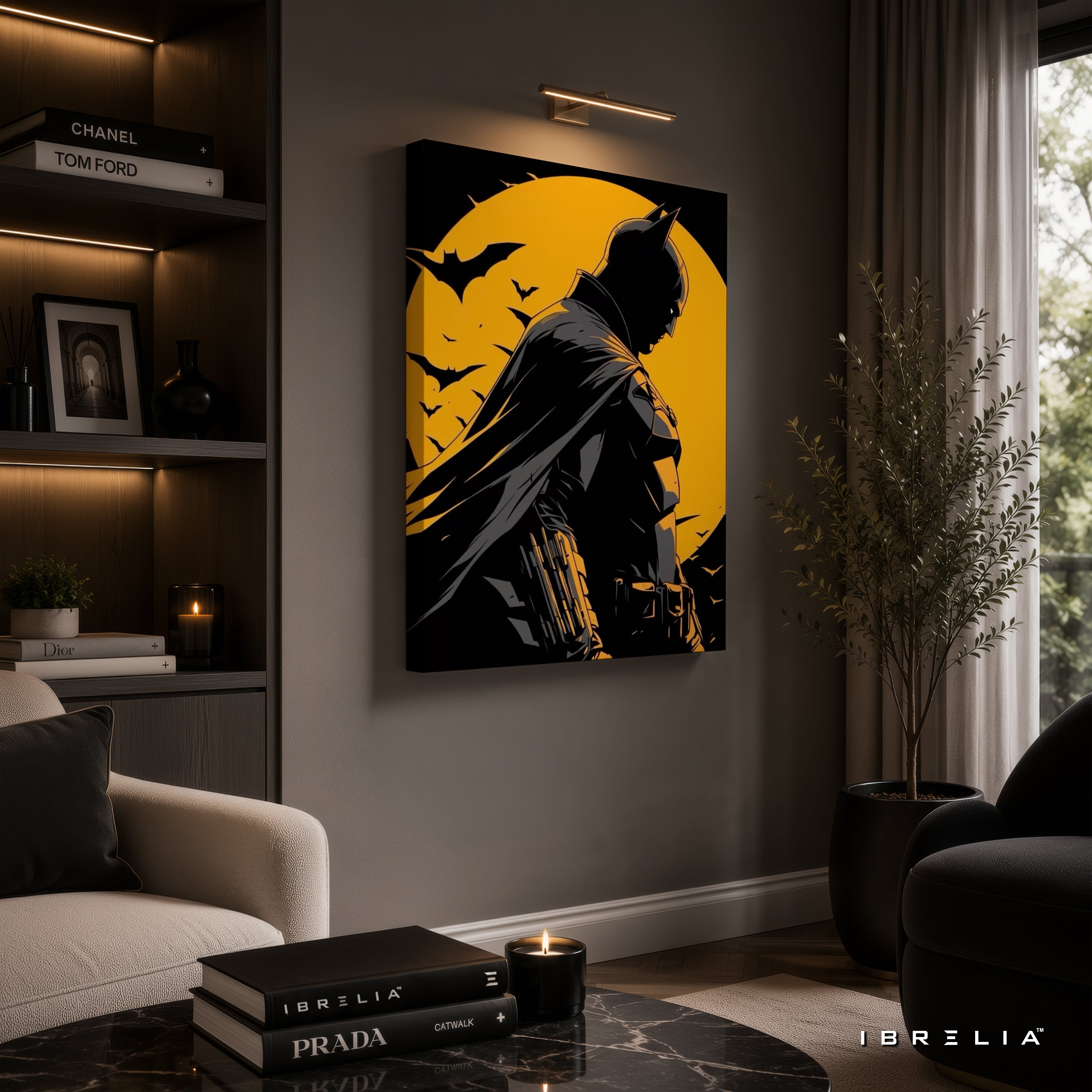 The Dark Knight Batman Wall Art – Gotham Moon Silhouette Premium Wrapped MDF Wall Decor | IBRELIA™